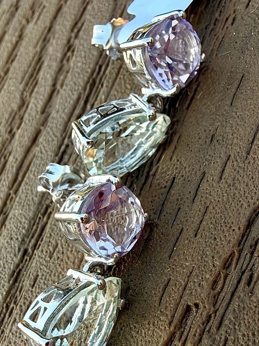 Gorgeous AAA Pink & Green Amethyst 9.00 CTW Rhodium Over 925 Silver Earrings - Picture 4 of 12